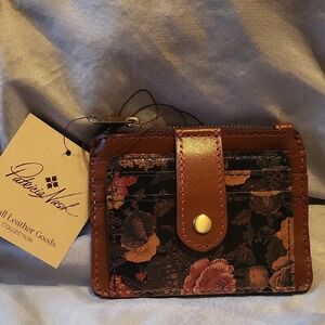 Patricia Nash Denim Fields Cassis Dpolive Leather Card Wallet with Snap HL